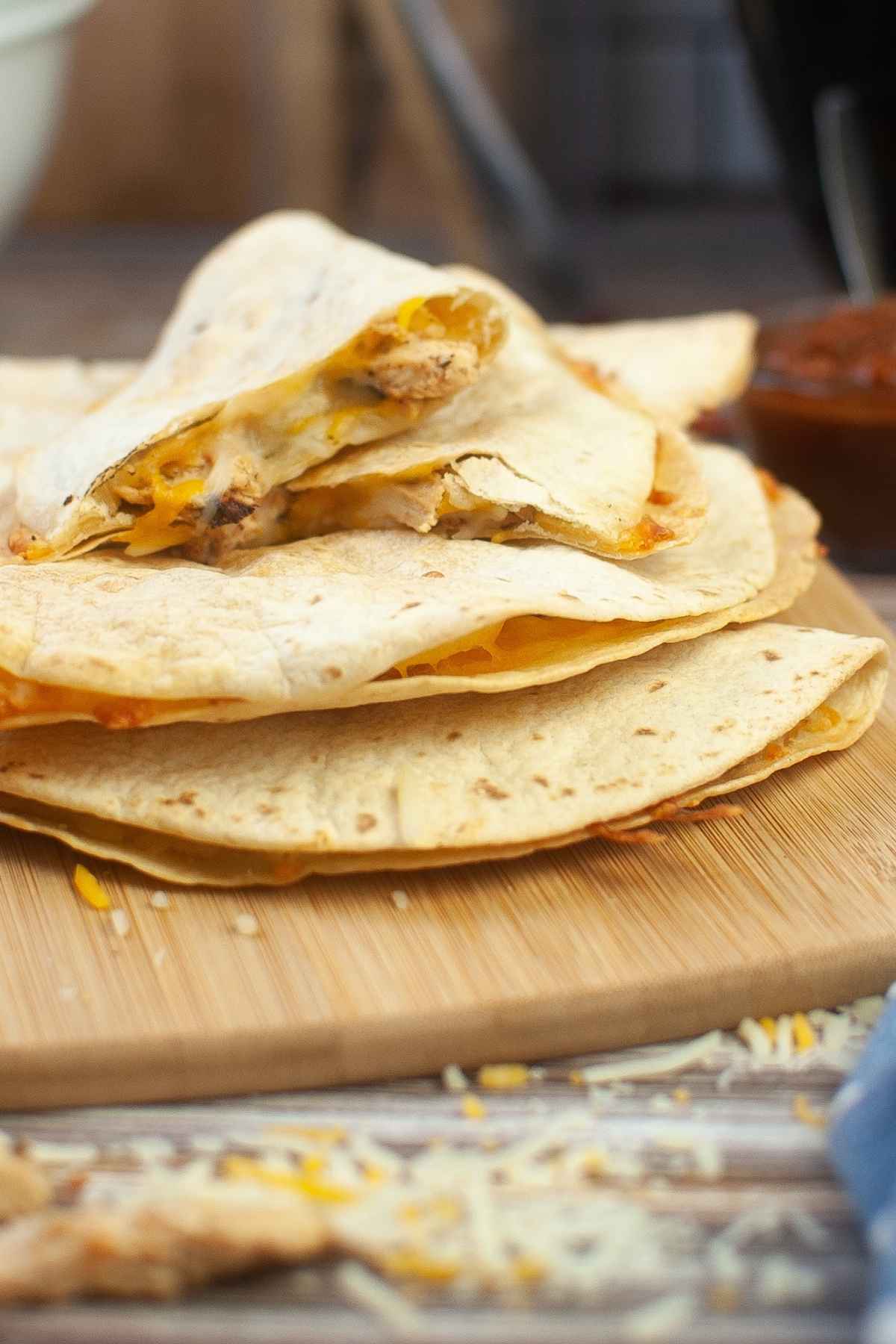 Side view of a stack of quesadillas