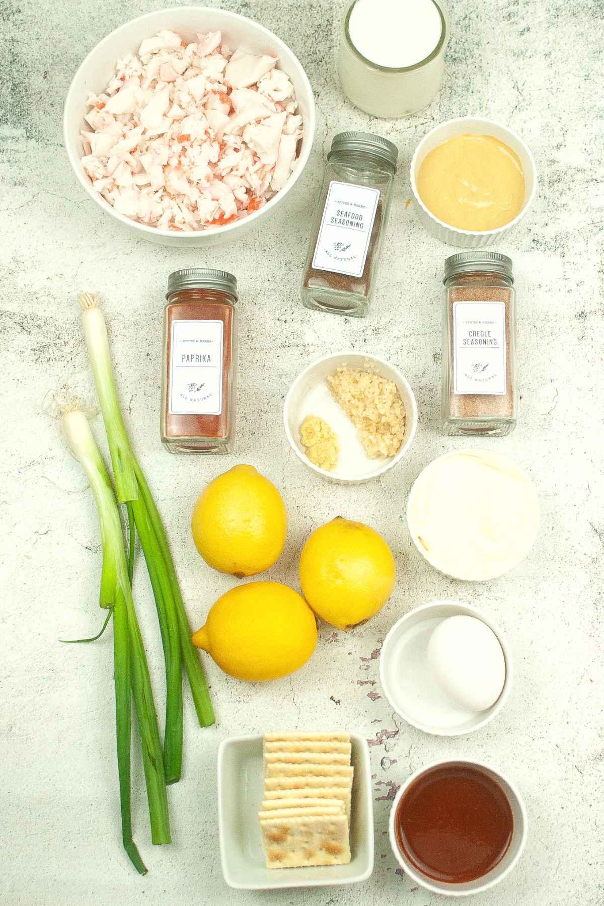 Crab cake ingredients.