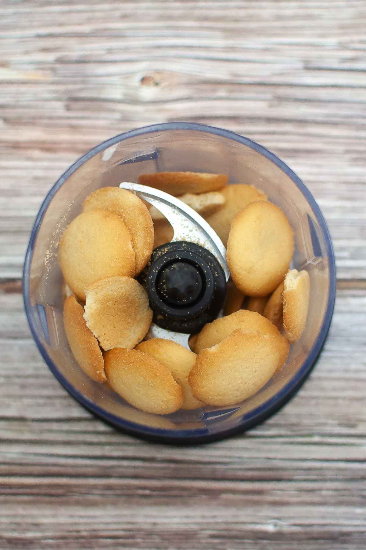 Vanilla wafer cookies in food processor.