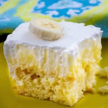 Featured image for banana pudding poke cake.