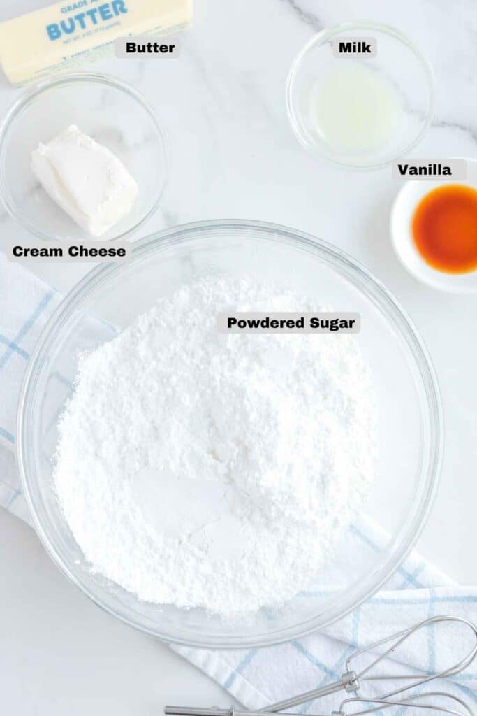 ingredients for cream cheese icing.