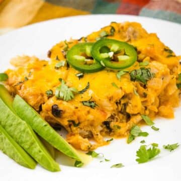 Featured image for buffalo chicken casserole.