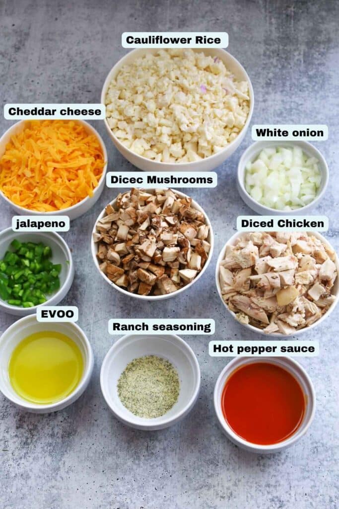 Ingredients for buffalo chicken casserole recipe.