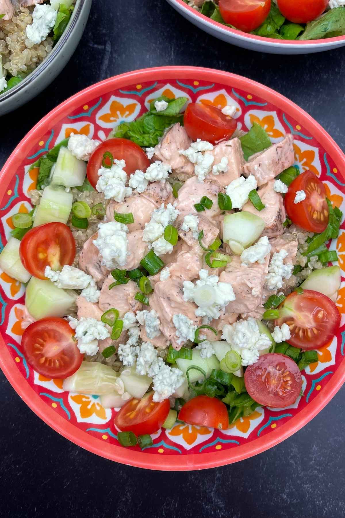 Overhead shot of Buffalo Chicken Salad bowl.