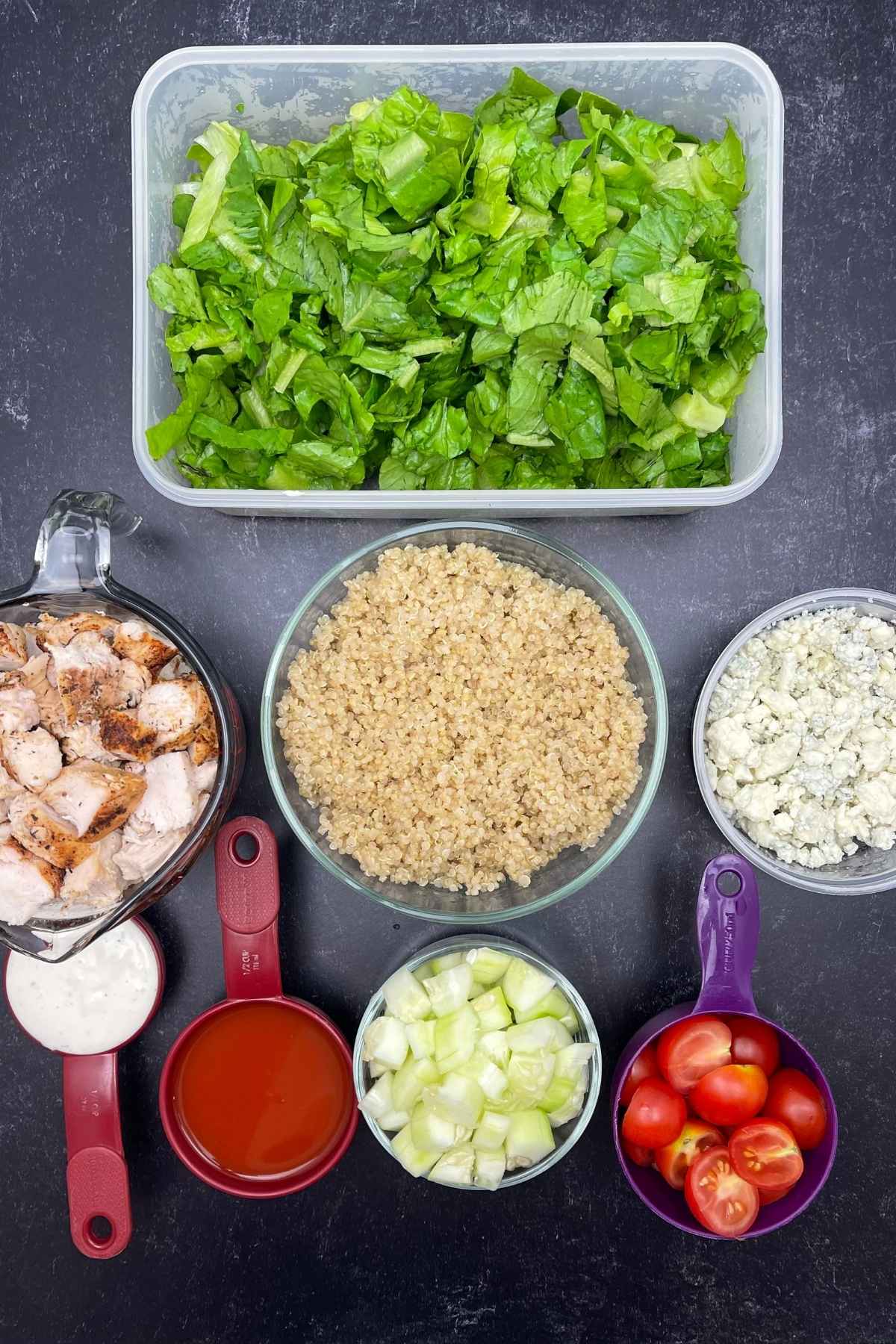 Ingredients for buffalo chicken bowl.