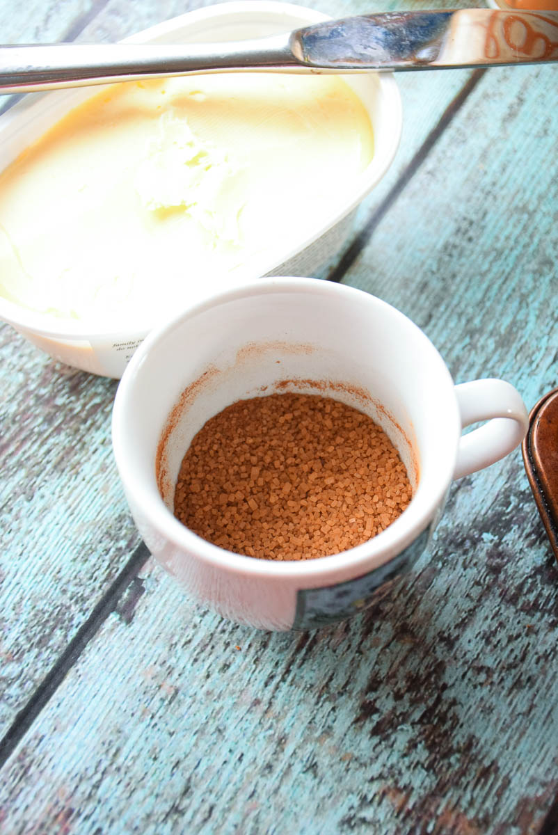 Cinnamon sugar and butter mixture.