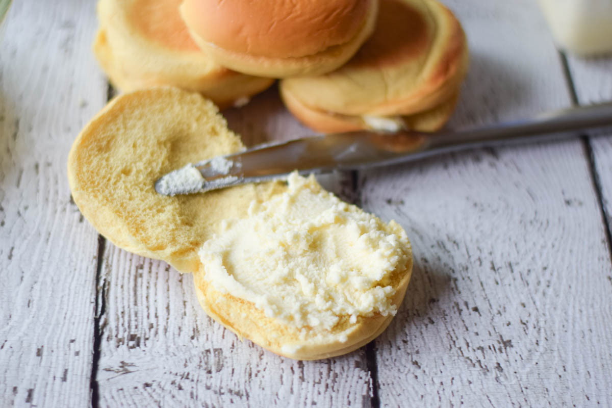 Slider roll spread with cream cheese filling.