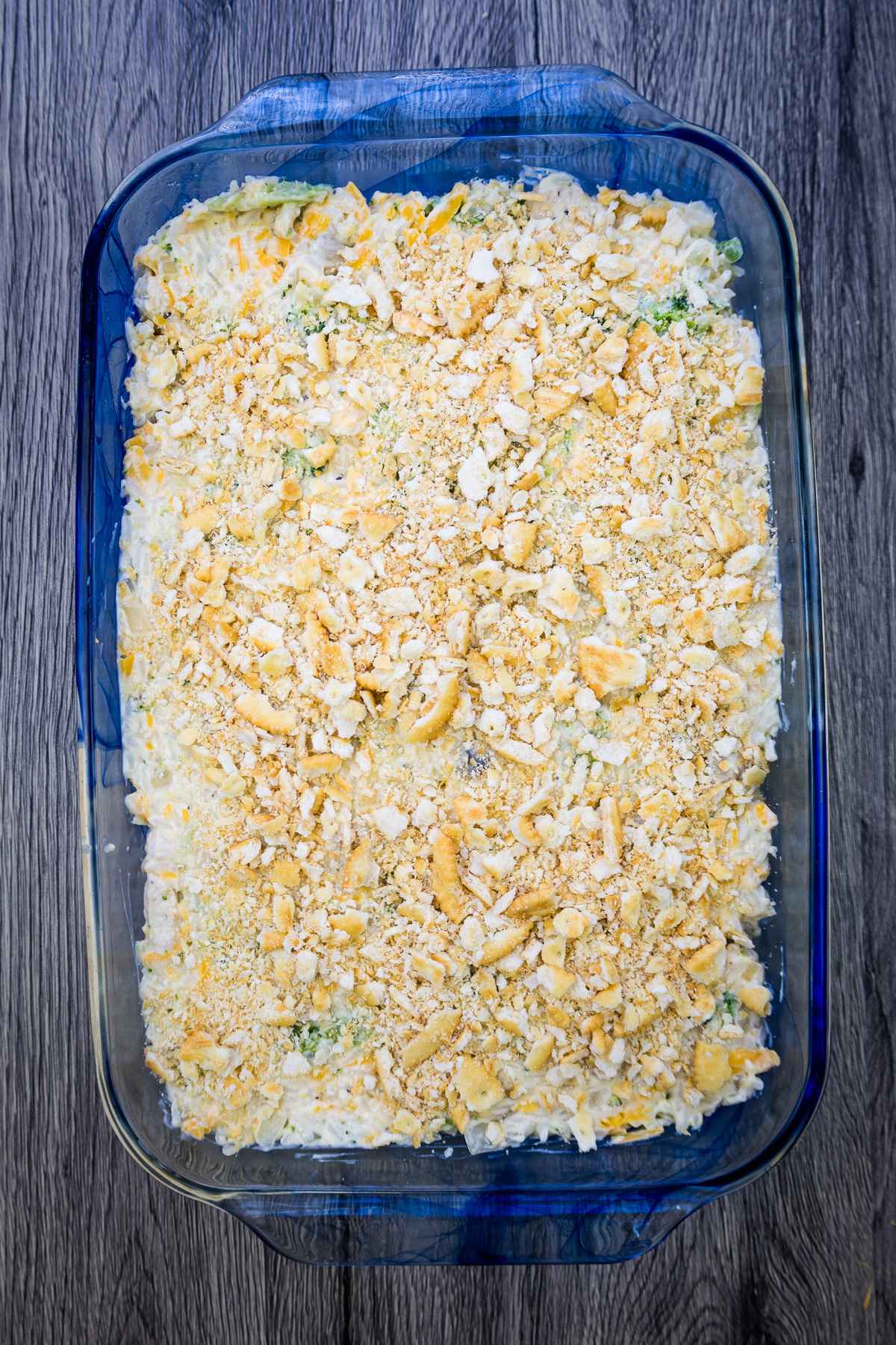 Assembled and unbaked casserole.