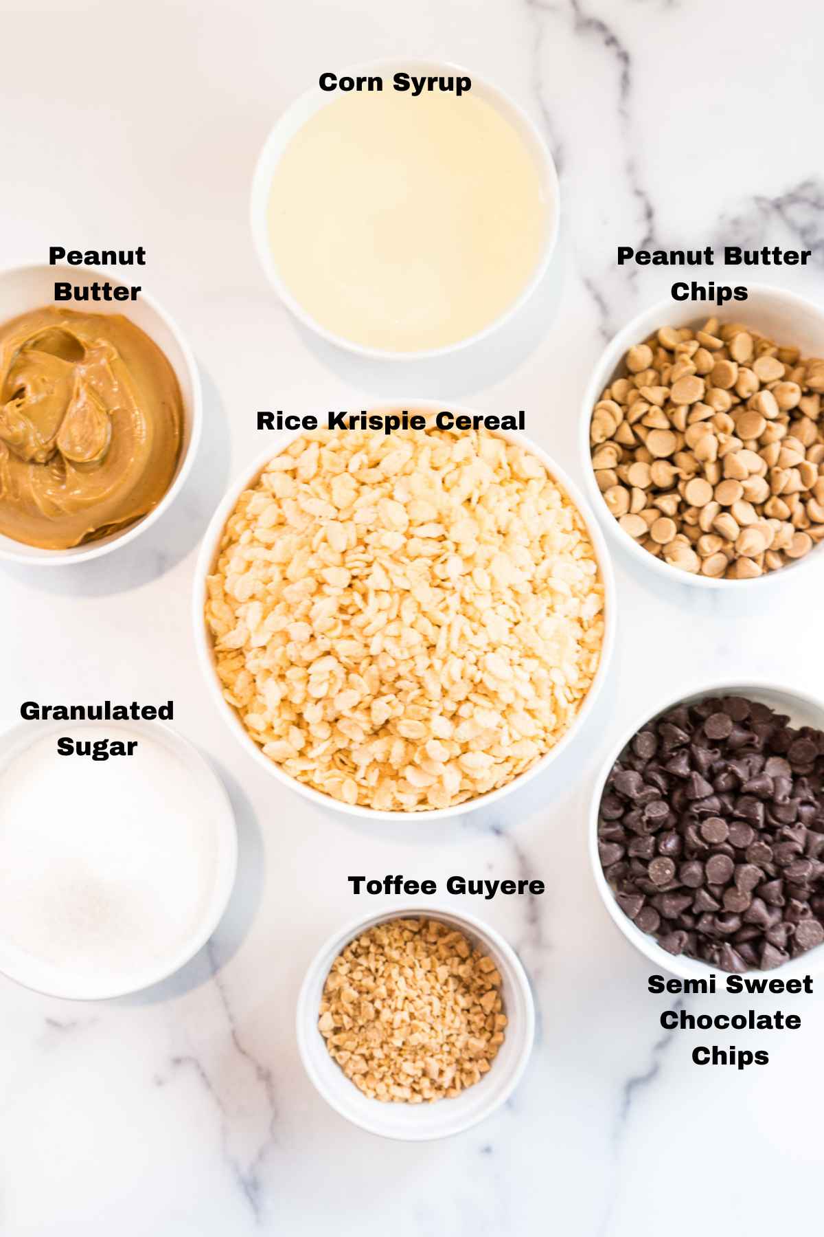 Ingredient for Chocolate Peanut Butter Rice Krispie Treats.