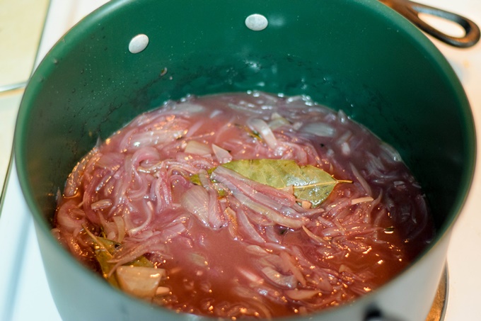 Wine added to onion mixture