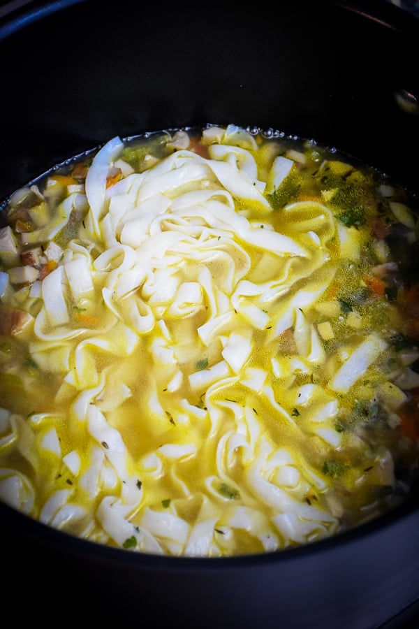 Shiritake noodles on top of soup mixture.