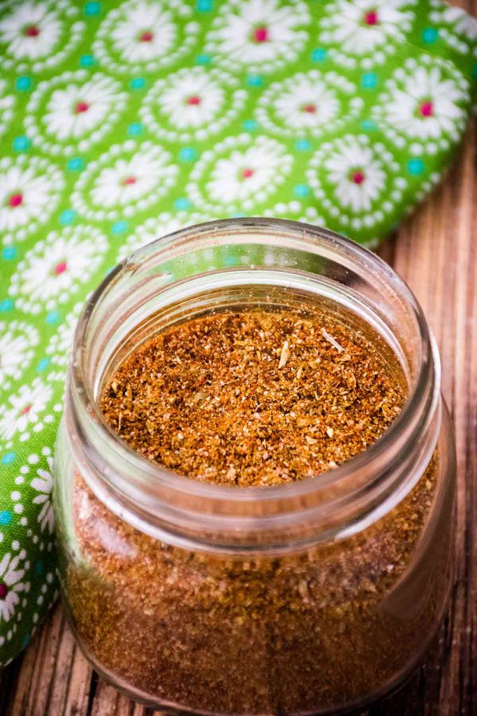 Homemade Taco Seasoning in a glass jar.