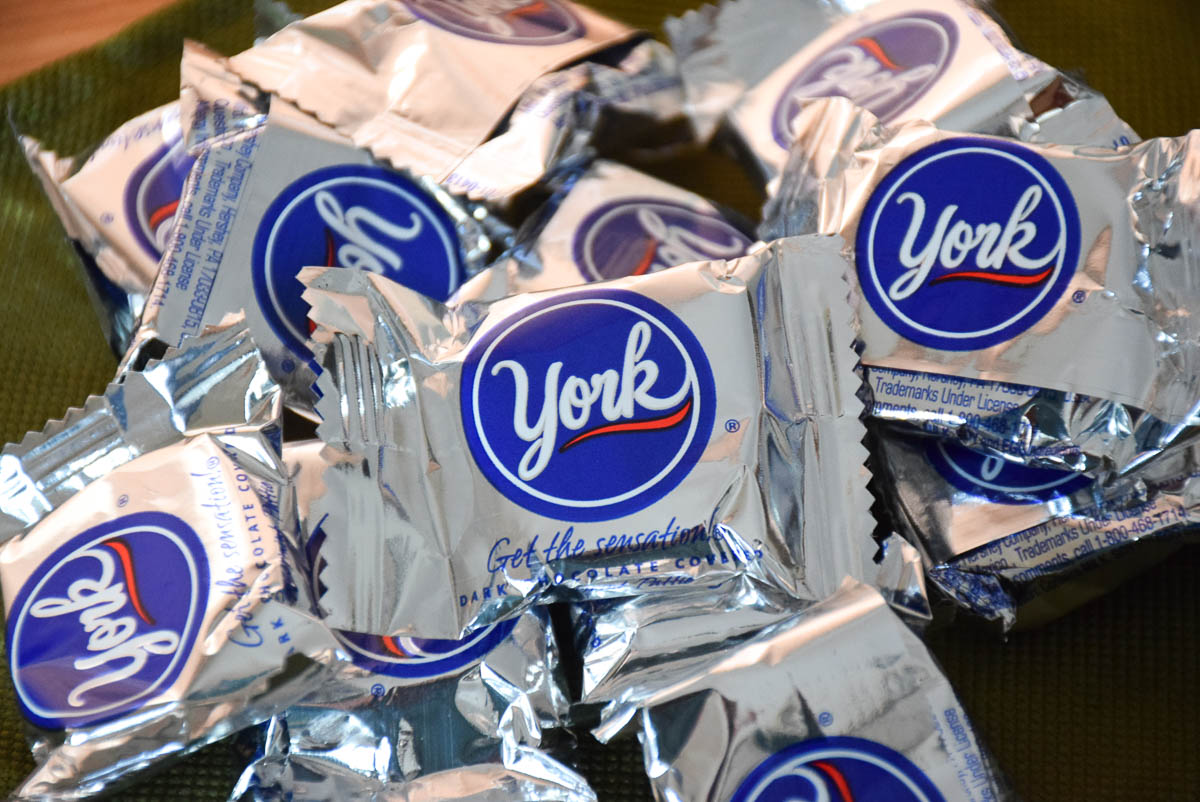 A pile of wrapped fun size York peppermint patties.