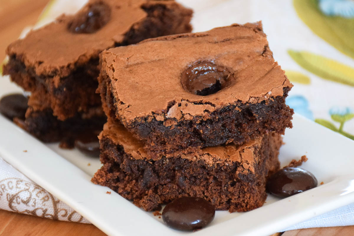 Fudge brownies cut into squares.