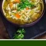 Pin image for keto Chicken Noodle Soup.