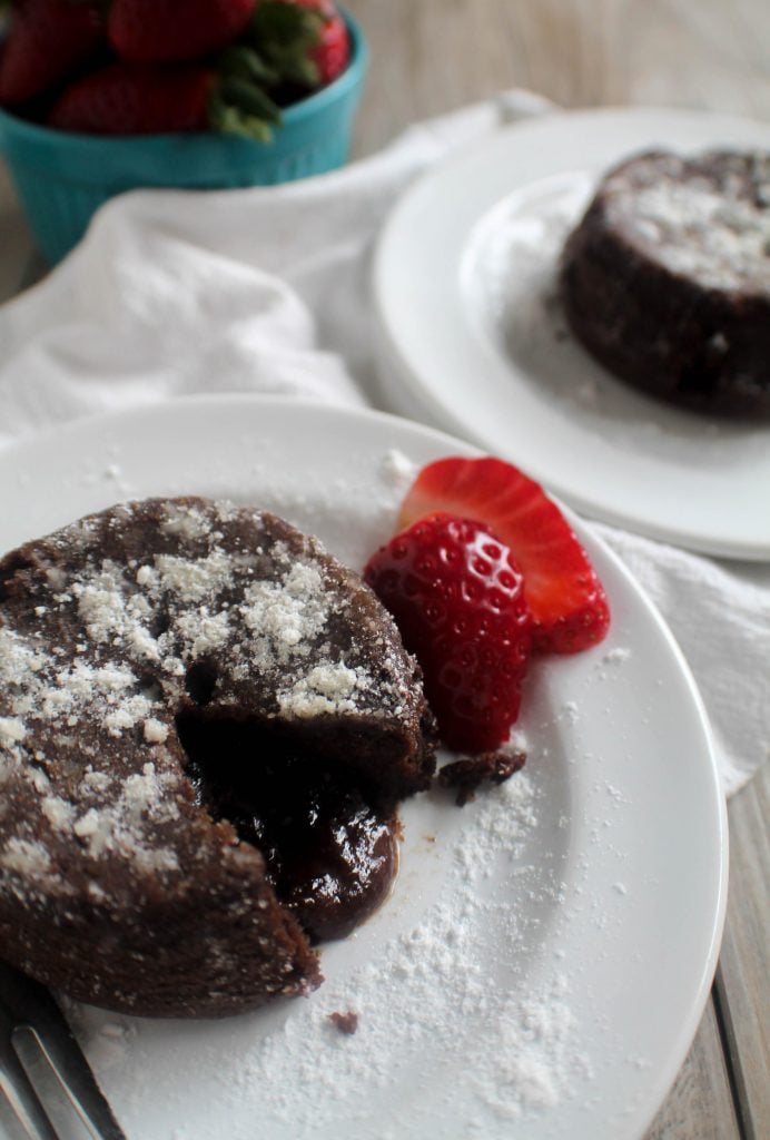 Chocolate Pudding Cake With Bite Taken Out