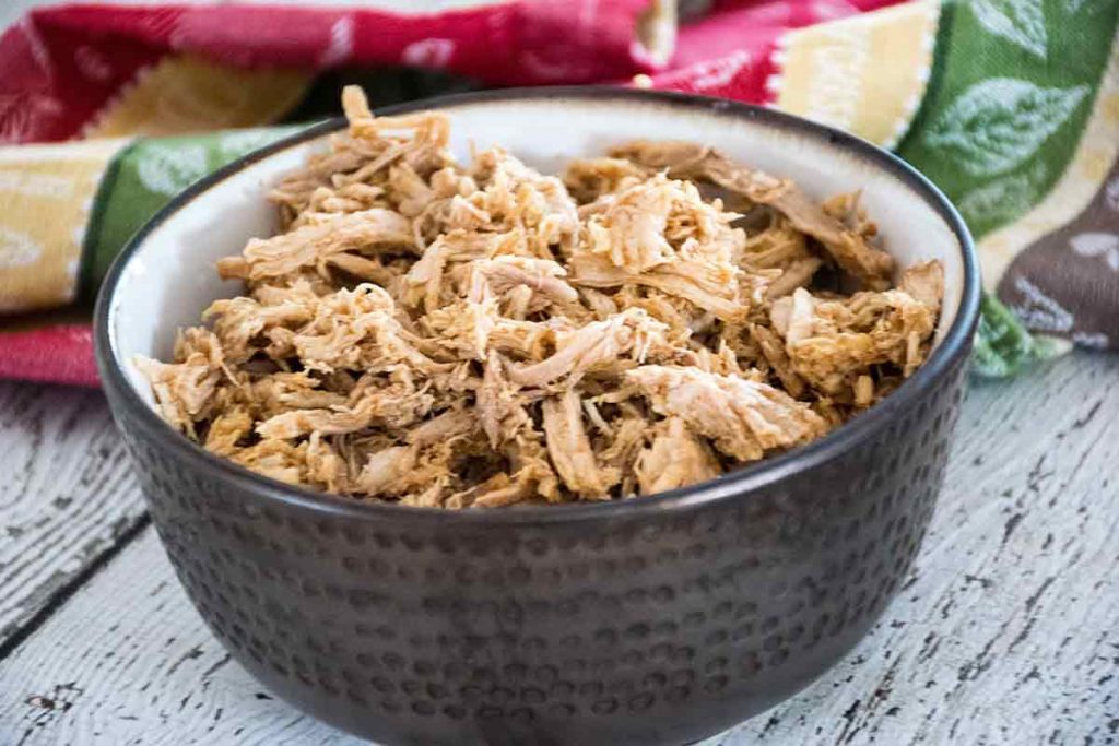 A bowl of keto pulled pork before adding sugar-free barbecue sauce