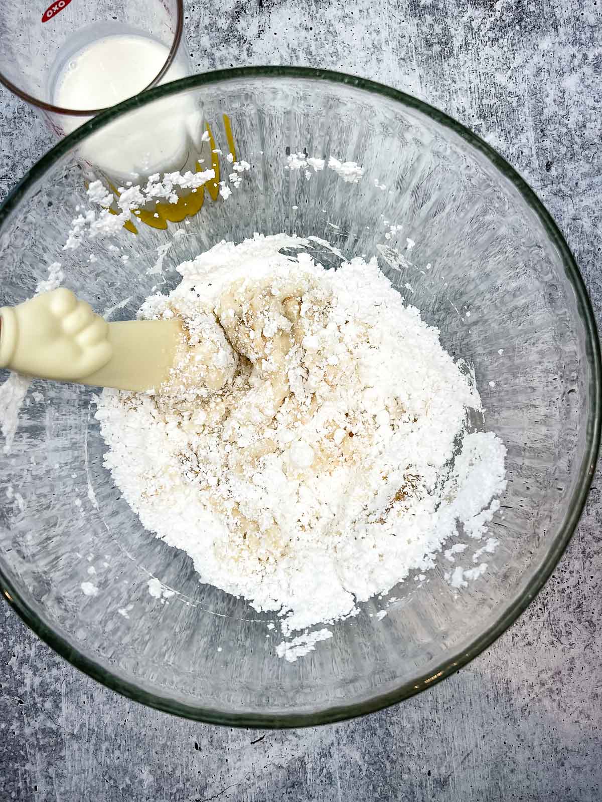 Powdered sugar and syrup mixture.