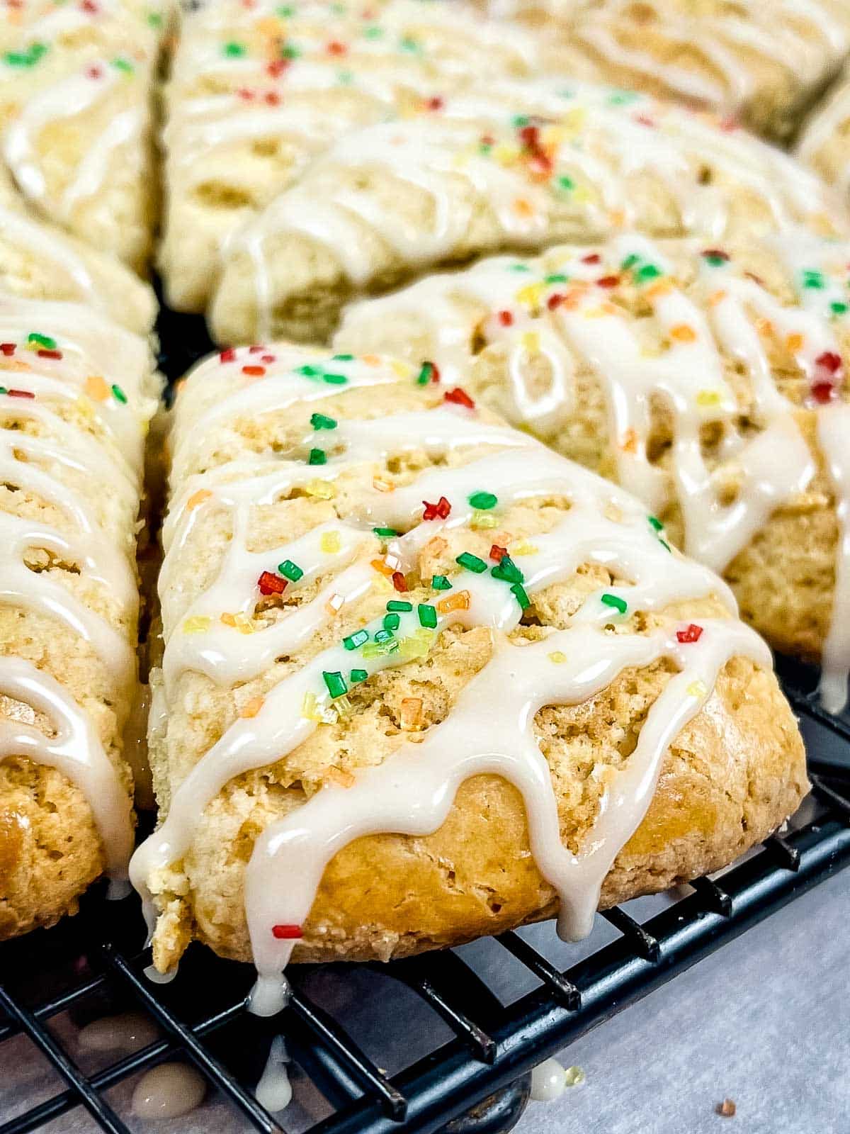 Maple Scones with Maple Glaze on a cooling rack.