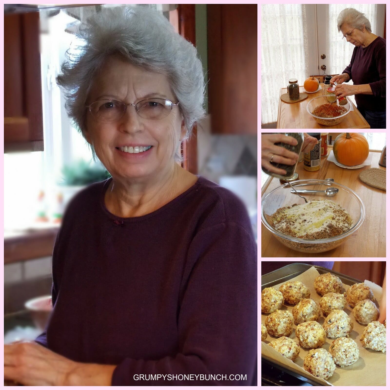 A collage with mom cooking in her kitchen.