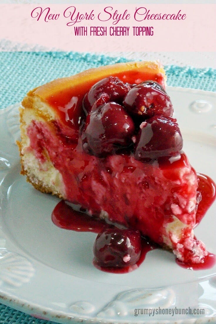 Cheesecake slice with cherry topping.