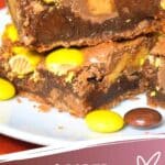 Pin image for peanut butter cup brownies.