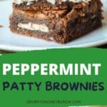 Pin image for peppermint patty brownies.