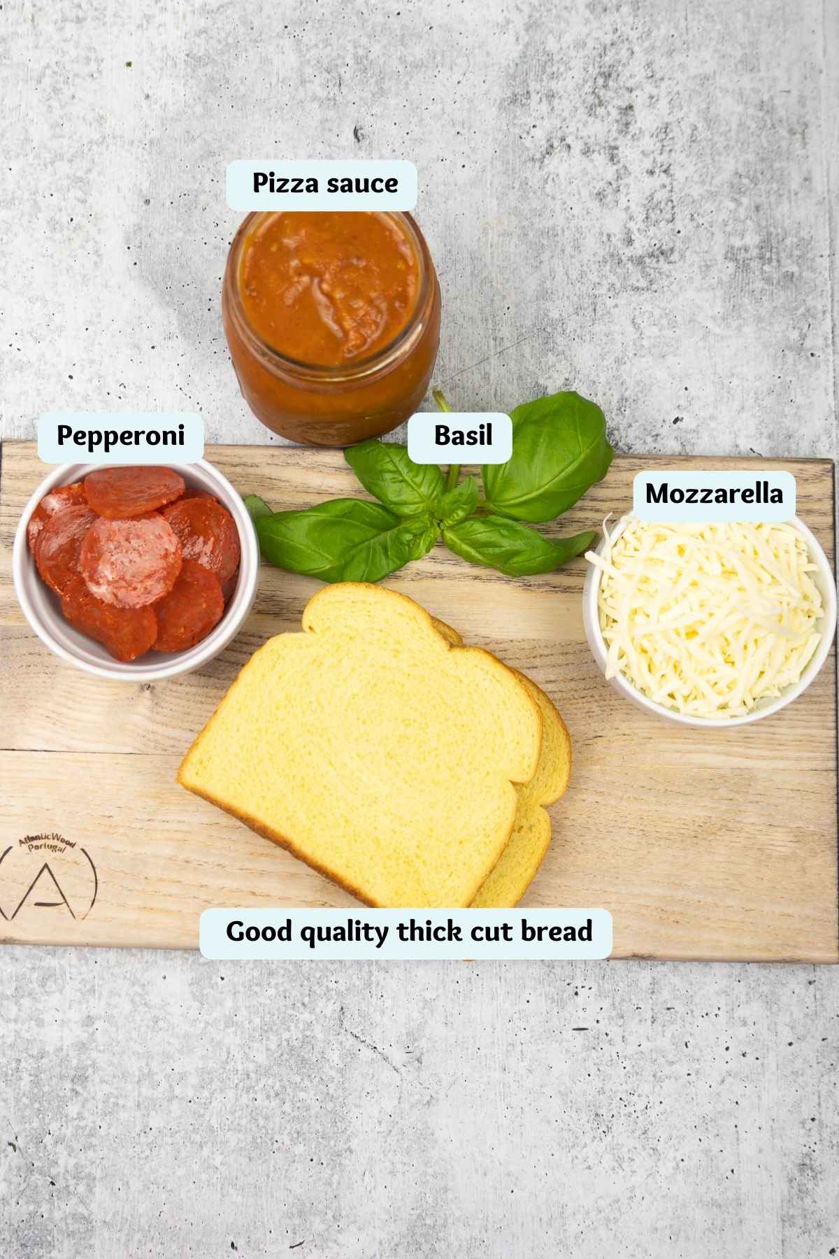 Ingredients for pizza toast.