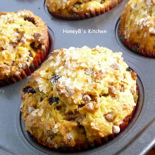 Baked muffins in a muffin tin.