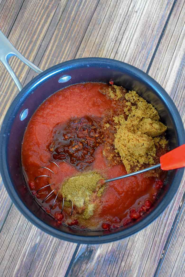 Sugar-free Barbecue Sauce ingredients in the pan to combine and simmer