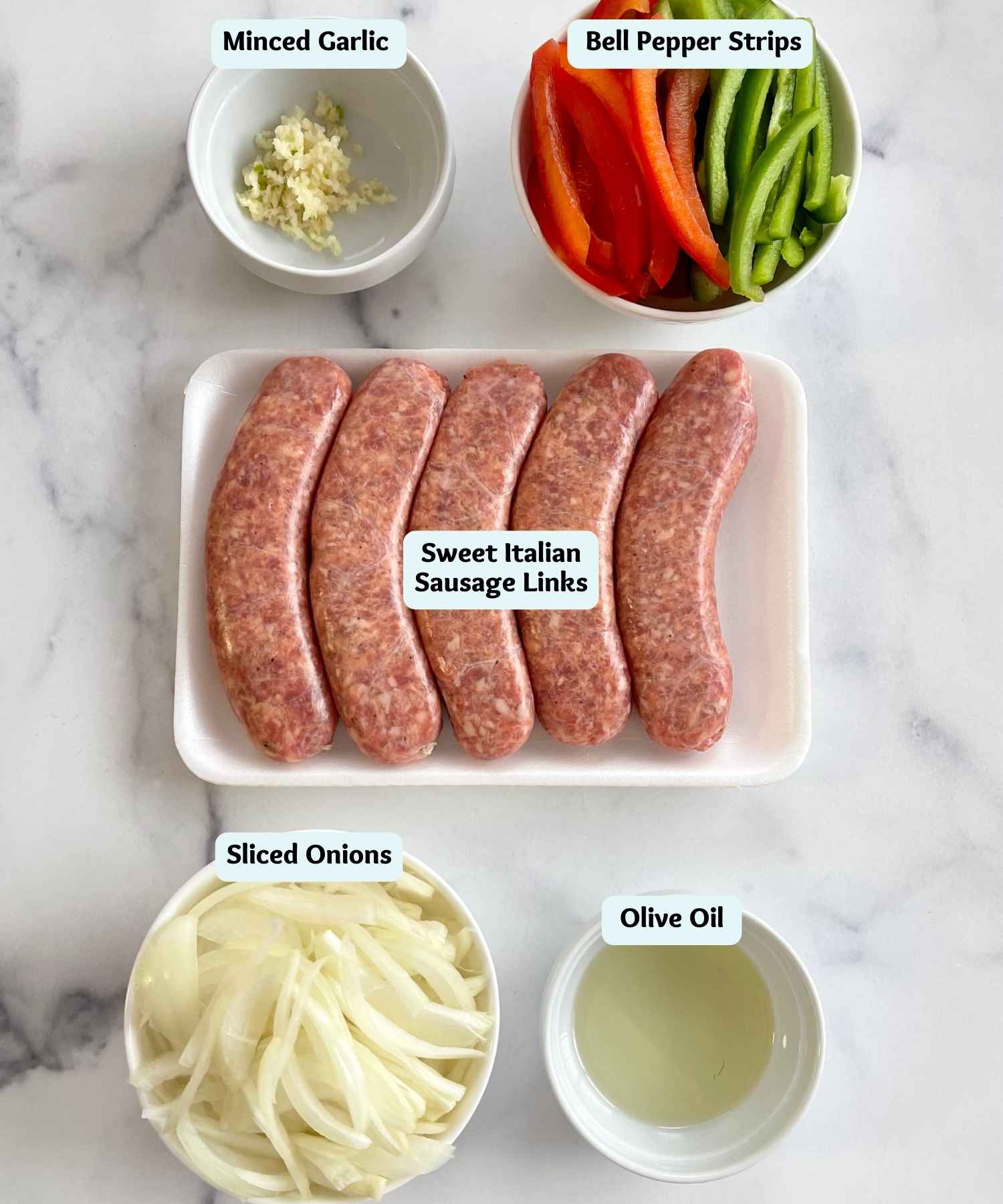 Ingredients for Italian Sausage Sandwiches.