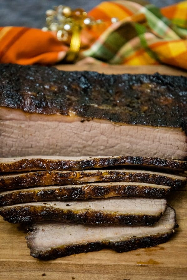 Sliced smoked beef brisket for sandwiches