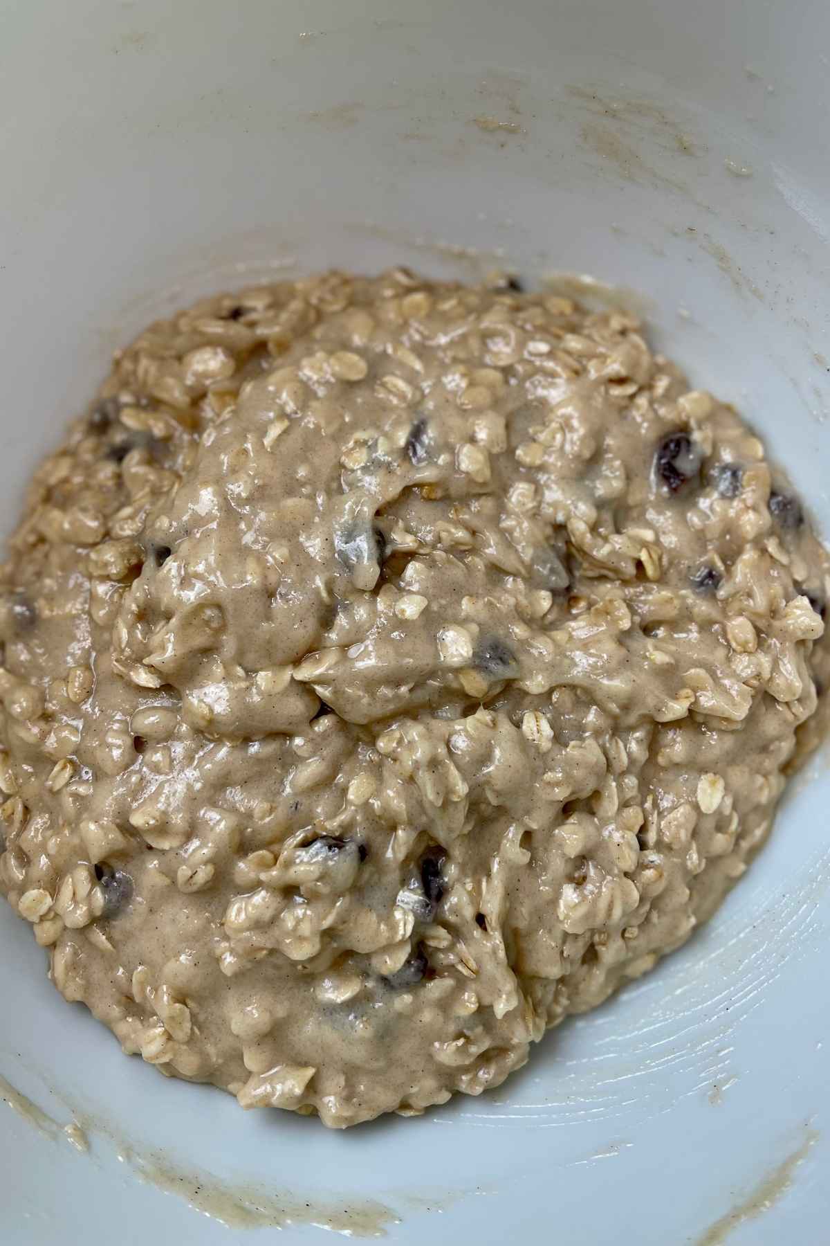 Cookie dough mixture in mixing bowl.