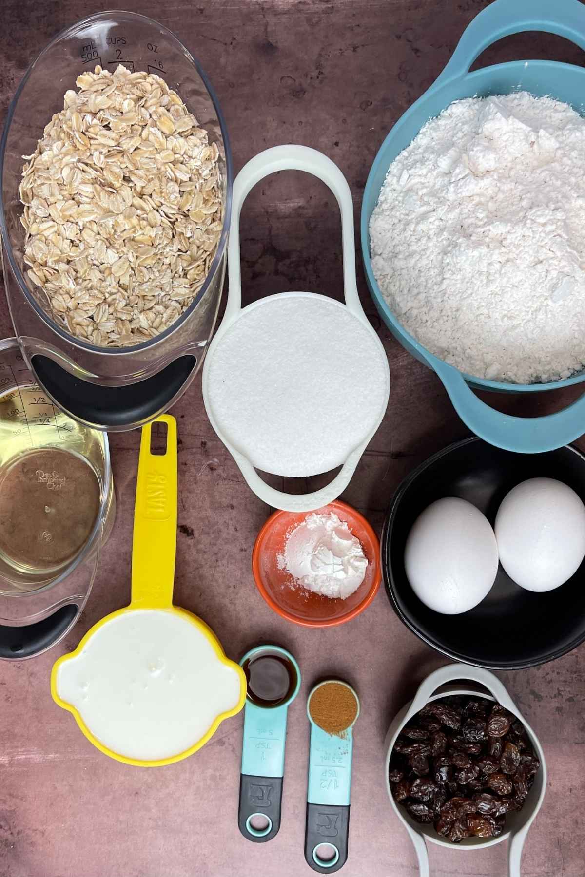 Ingredients for Nanny's Soft Oatmeal Cookies.