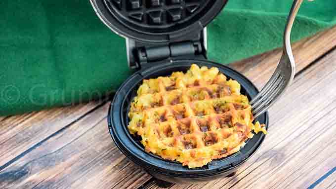 stuffing waffle in waffle iron