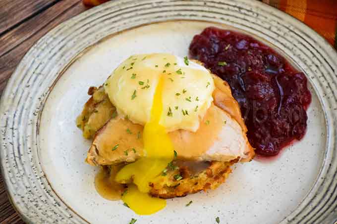 Thanksgiving Eggs Benedict with a side of cranberry sauce