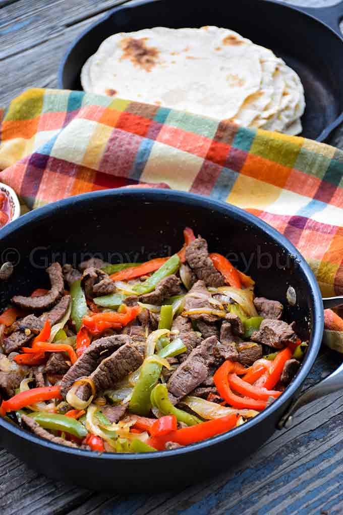 up close image of easy venison fajita recipe ready to serve from the skillet
