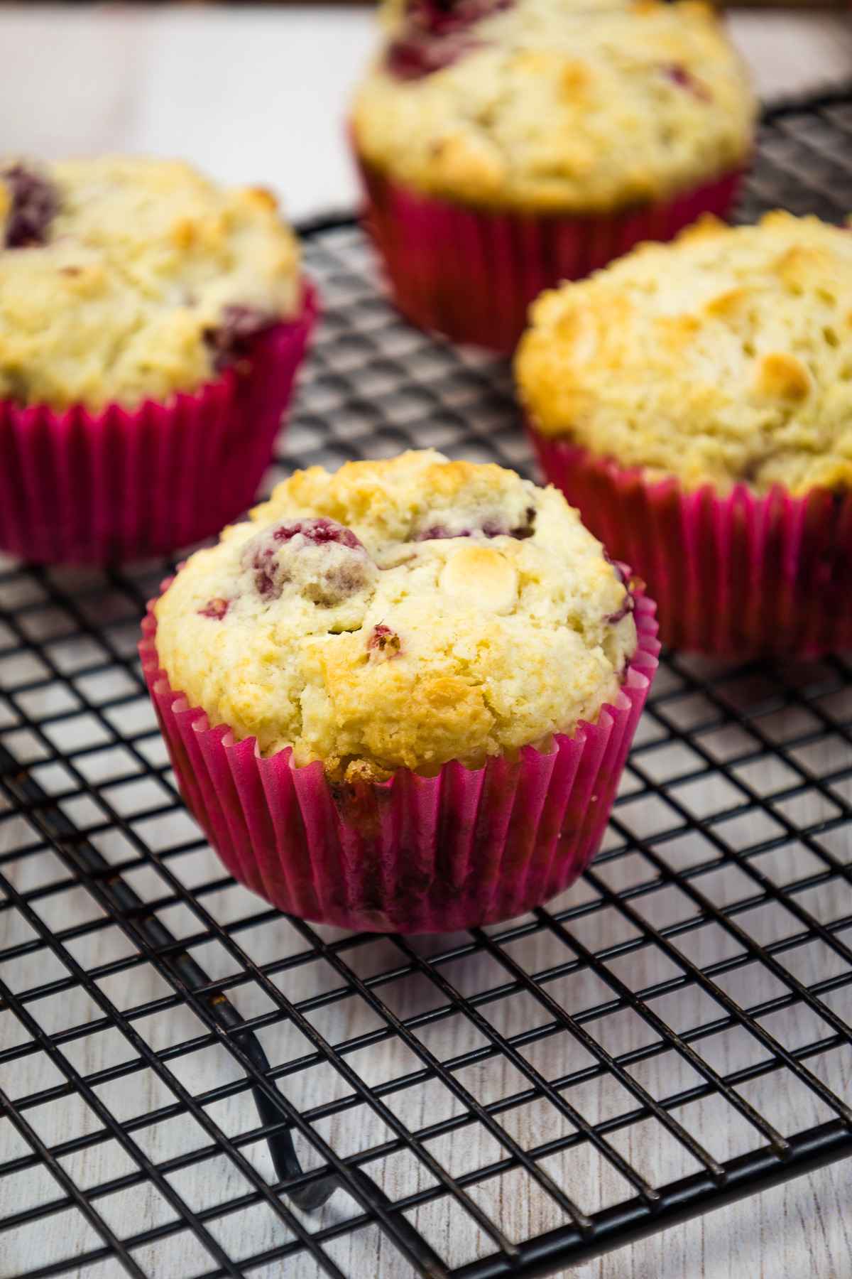 Cooling muffins on wire rack.