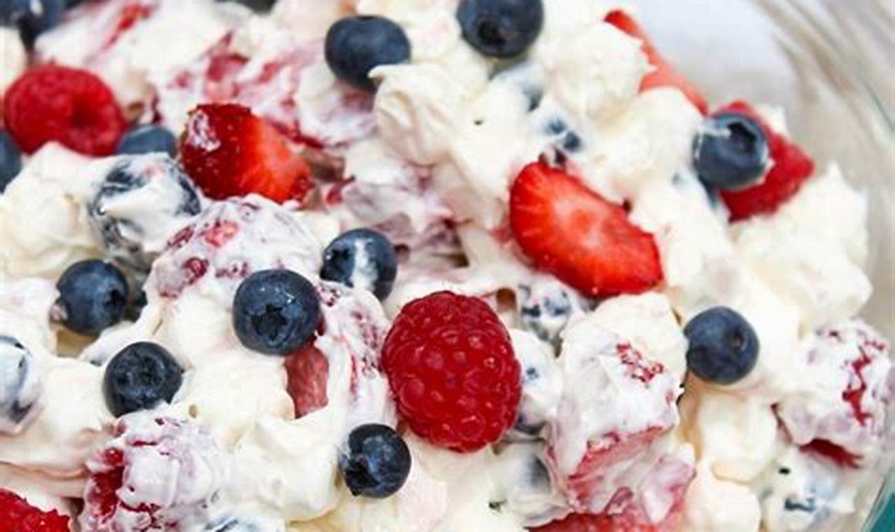 Patriotic Red, White & Blue Cheesecake Salad Recipe | Quick Salad Recipes for Healthy Salad Ideas to Boost Your Nutrition