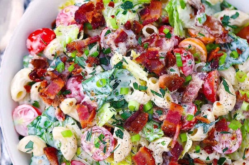 toss and serve for BLT Pasta Salad
