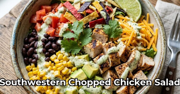 Healthy Southwestern Chopped Chicken Salad with avocado, corn, black beans, and tortilla chips